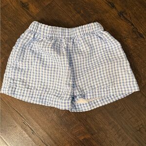 Blue and White Gingham Elastic Waist Shorts